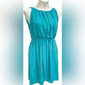 ALICE + OLIVIA BLUE GREEN SILK SLEEVELESS GRECIAN PARTY MINI DRESS